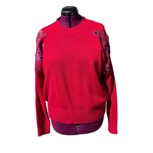 Aventura Sweaters - Aventura Women's Vibrant Red Sweater with EMBROIDERED Floral Design